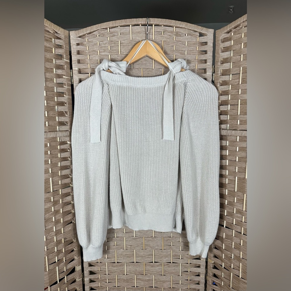MABLE Off Shoulder Self Tie Strap Button Down Sweater - Size Small - Picture 7 of 10